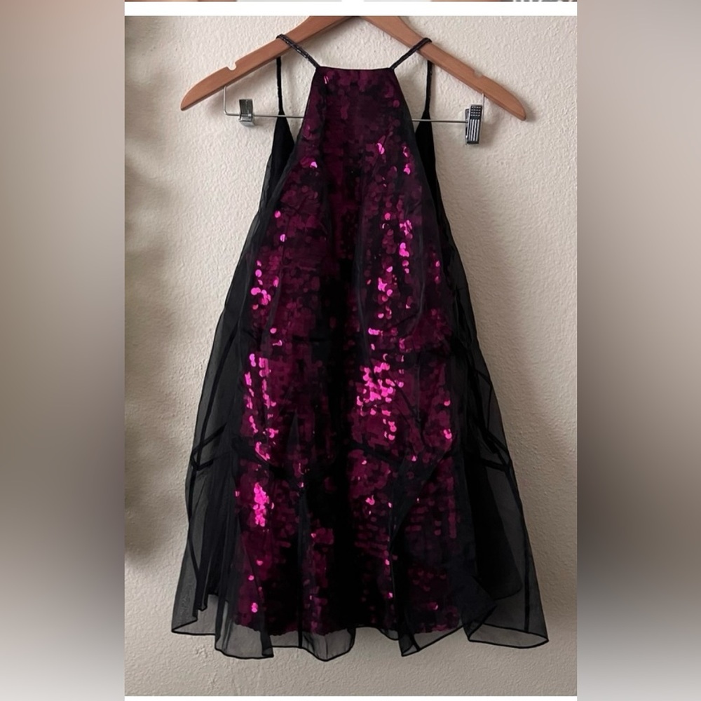 NWT Free People Pink Sequin Black Organza Ghost Sleeveless Mini Dress
